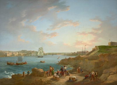 Przypisywany Antonowi Schranzowi (1769-1839) - Malta Harbour - RCIN 406555 - Royal Collection (odrestaurowany) autorstwa Anton Schranz