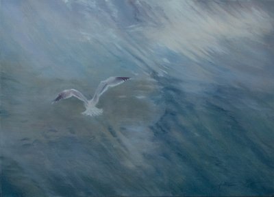 Odlatująca mewa, 2012 (olej na płótnie) autorstwa Antonia Myatt