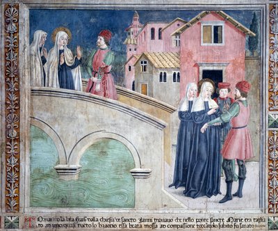 Życie św. Franceski Romany: Po powrocie św. Jana na Lateranie, święta uzdrawia mężczyznę z przeciętym ramieniem (Fresco autorstwa Antoniazzo Romano