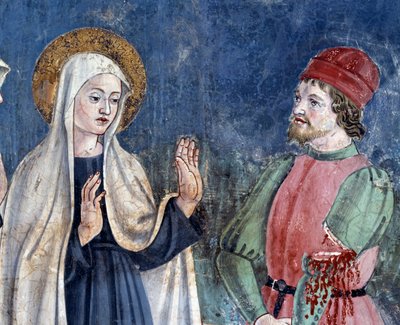 Życie św. Franceski Romany: Po powrocie św. Jana na Lateranie, święta uzdrawia mężczyznę z przeciętym ramieniem, detal (Fresco autorstwa Antoniazzo Romano