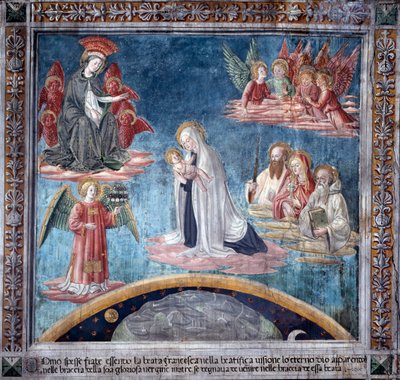 Życie św. Franceski Romany : Kilka razy w ekstazie Francesca przyjęła Święte Dzieciątko od Dziewicy (Fresco autorstwa Antoniazzo Romano