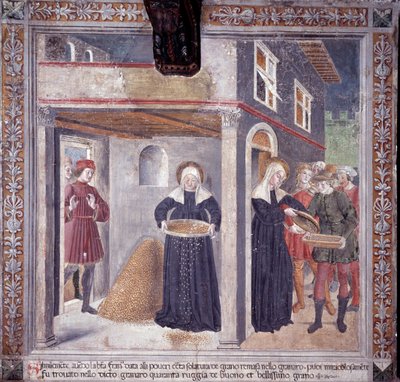 Życie św. Franceski Romany : podczas poważnego głodu w 1402 Francesca oddaje całe swoje ziarno biednym (Fresco autorstwa Antoniazzo Romano