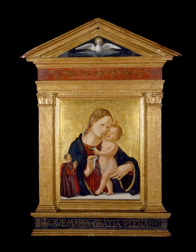 Dziewica z Dzieciątkiem z Dawcą, ok. 1480 (tempera i złoty płatek na panelu) autorstwa Antoniazzo Romano