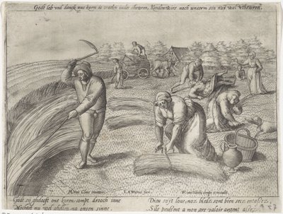 Żniwa Uprawa zbóż (tytuł serii) autorstwa Antonie Wierix (II) (possibly)