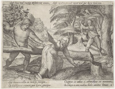 Wykarczowanie lasu Uprawa zbóż (tytuł serii) autorstwa Antonie Wierix (II) (possibly)