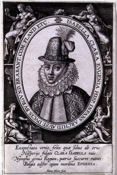 Portret Izabeli Klary Eugenii Austrii (1566-1633) żony Alberta, arcyksięcia Austrii (1559-1621) (rycina) autorstwa Antonie Wierix