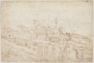 Kościół S. Gregorio Magno na Wzgórzu Celijskim (verso) autorstwa Antonie van den Wyngaerde