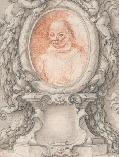 Owalny portret mężczyzny w rozbudowanej ramie z kartuszem, ca. 1724. autorstwa Antonino Grano