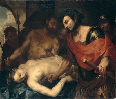 Nero (37-68 dC) com o cadáver de sua mãe Agripina (15-59 dC) (óleo sobre tela) polonês autorstwa Antonio (attr. to) Zanchi