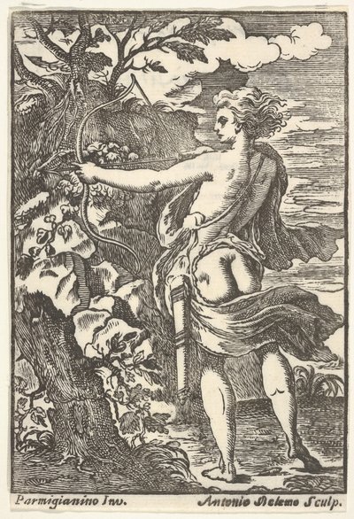 Polowanie na Callisto z naciągniętą kokardą, wg Parmigianino, 1720-1740. autorstwa Antonio Belemo