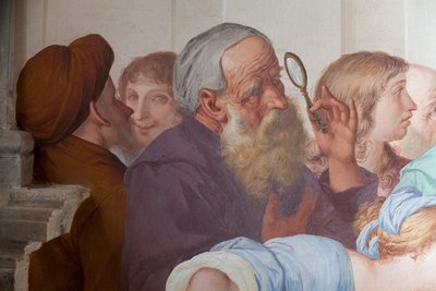 Bystanders, fresk Antonio Busca (1625-1684), XX kaplica, św. Franciszek kanonizowany przez papieża Grzegorza IX, Święta Góra Orta (Lista Światowego Dziedzictwa UNESCO, 2003), Orta San Giulio, Piemont, Włochy autorstwa Antonio Busca