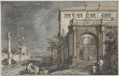 Capriccio: Pałac z dziedzińcem nad Zalewem autorstwa Antonio Canaletto