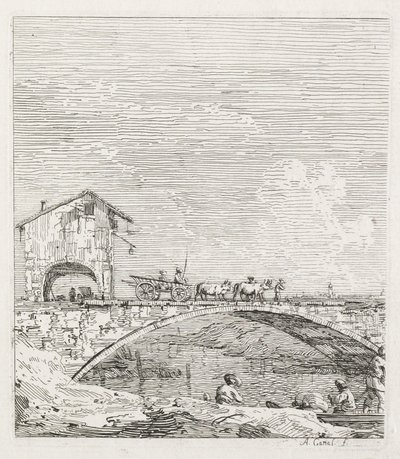 Widoki: Wagon przejeżdżający przez most autorstwa Antonio Canaletto