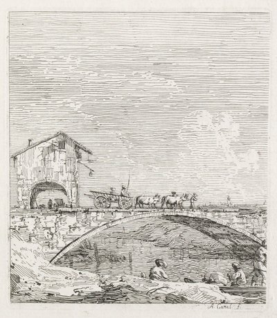 Widoki: Wagon przejeżdżający przez most, 1735-1746. autorstwa Giovanni Antonio Canal