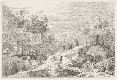 Views: Górski krajobraz z pięcioma mostami autorstwa Antonio Canaletto
