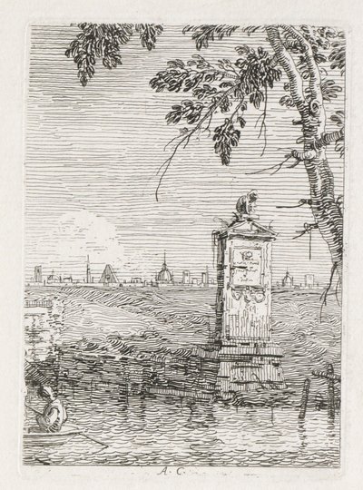 Widoki: Mały pomnik pod drzewem, 1735-1746. autorstwa Giovanni Antonio Canal