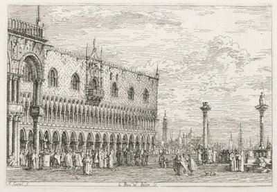 Widoki: Kamień proklamacji w Wenecji, 1735-1746. autorstwa Giovanni Antonio Canal