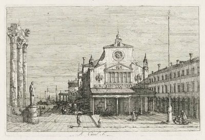 Widoki: Trzy Kolumny i Statua na Wybrzeżu Morza autorstwa Antonio Canaletto