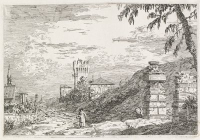 Widoki: Dwa zrujnowane filary, 1735-1746. autorstwa Giovanni Antonio Canal
