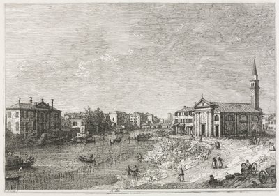 Widoki: Widok na Dolo, miasto nad rzeką Brenta, na zachód od Wenecji? autorstwa Antonio Canaletto