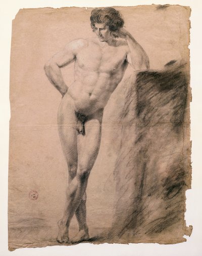 Studium aktu męskiego wspartego na cokole autorstwa Antonio Canovy (1757-1822), rysunek autorstwa Antonio Canova