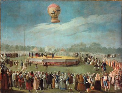 Wzlot balonu w obecności króla Karola IV i jego dworu autorstwa Antonio Carnicero