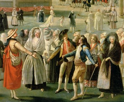 Lot balonem na ogrzane powietrze w Madrycie, fragment tłumu (olej na płótnie) (szczegół) autorstwa Antonio Carnicero