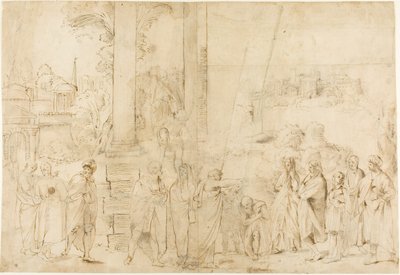 św. Paweł chrzczący Dionizosa Areopagitę (recto); Szkice dziecka, dłonie (verso) autorstwa Antonio Carracci