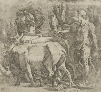 Kadmus uprawiający pole, na którym zasiał zęby smoka, 1540-45. autorstwa Antonio Fantuzzi