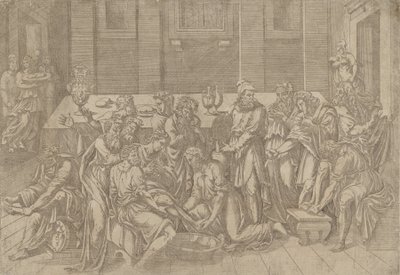 Jezus myje stopy uczniom, 1540-45. autorstwa Antonio Fantuzzi