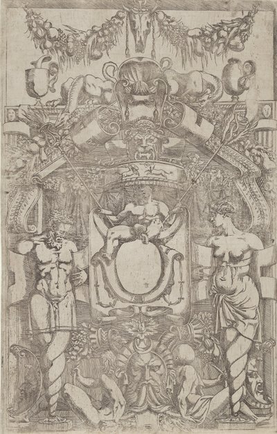 Ornament z małym pustym owalem, 1540-45. autorstwa Antonio Fantuzzi