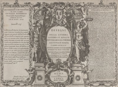 Frontyspis do Rysunków wojny, oblężenia i szturmu wojsk tureckich na wyspę..., 1631. autorstwa Antonio Francesco Lucini