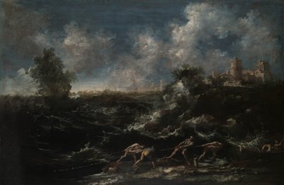 Pejzaż morski z rybakiem wyciągającym sieci autorstwa Antonio Francesco Peruzzini