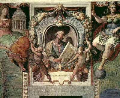 Amerigo Vespucci (1452-1512) z „Sala del Mappamondo” (Sala Map Świata) (fresk) autorstwa Antonio Giovanni de Varese
