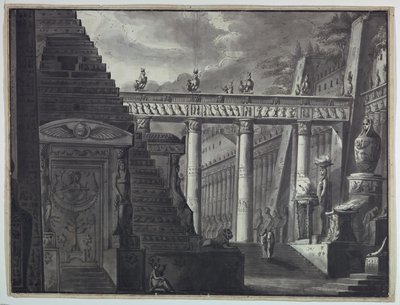 Scenografia, dziedziniec egipskiej świątyni autorstwa Antonio Giuseppe Basoli
