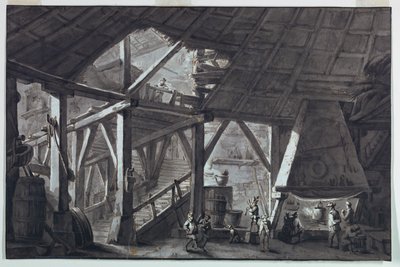 Scenografia, wnętrze zrujnowanego budynku gospodarczego autorstwa Antonio Giuseppe Basoli