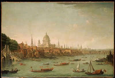 Panoramiczny widok na londyńskie City z Tamizy w pobliżu Water Gate of Somerset House autorstwa Antonio Joli