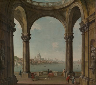 Capriccio z St. Pauls i Old London Bridge. autorstwa Antonio Joli