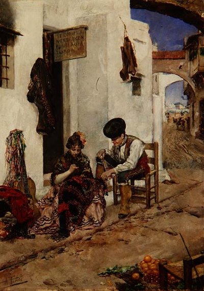 Naprawianie kurtki Picadors autorstwa Antonio Maria Fabres y Costa