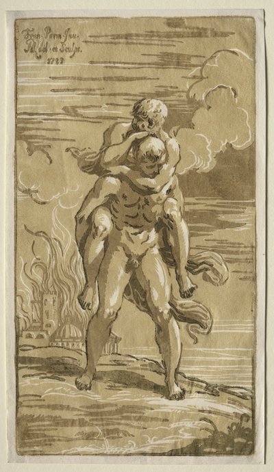 Eneasz niosący Anchises, jego ojciec, ze spalenia Troi autorstwa Antonio Maria I Zanetti