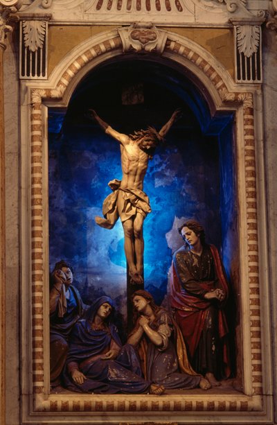 Ukrzyżowanie, Anton Maria Maragliano (1664-1739), kaplica Krucyfiksa, Sanktuarium Matki Bożej z Acquasanta, Acquasanta, Genua, Liguria, Włochy autorstwa Antonio Maria Maragliano