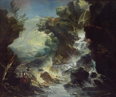 Pejzaż z wodospadem, ok. 1700-07 (olej na płótnie) autorstwa Antonio Marini