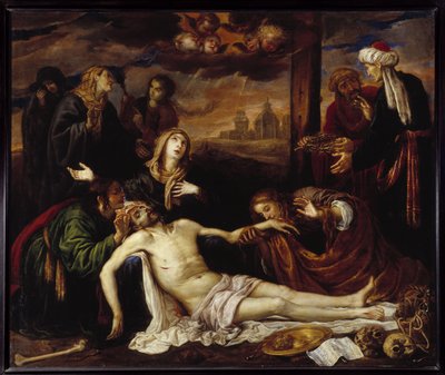 Osadzanie Krzyża lub Piety (olej na płótnie) autorstwa Antonio Pereda y Salgado