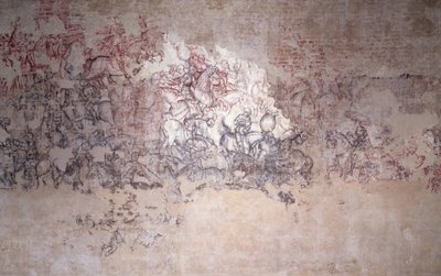 Turniej bitewny, fragment malowidła ściennego z Sala del Pisanello (dawniej Sala dei Principi) (sinopia) autorstwa Antonio Pisanello