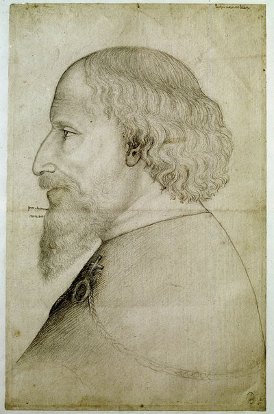 Cesarz Zygmunt Luksemburski (1368-1437), widziany w popiersiu, z profilu po lewej stronie. Rysunek autorstwa Antonio di Puccio Pisano dit Pisanello (przed 1395-1455). Czarny kamień. Wymiary: 41,1x55,9 cm. autorstwa Antonio Pisanello