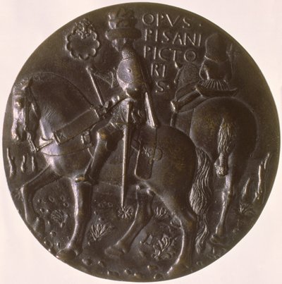 Medal portretowy, rewers przedstawiający Gianfrancesco Gonzagę 13945-1444 na koniu, 1446-8 brąz na awersie patrz 96843 autorstwa Antonio Pisanello