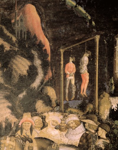 Wisielcy, fragment ze św. Jerzego i księżniczki autorstwa Antonio Pisanello