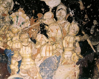Turniej-Bitwa pod Louvezerp, autorstwa Antonio Pisano znanego jako Pisanello (przed 1395-ca 1455), fresk. Szczegół. Pałac Książęcy, Mantua. autorstwa Antonio Pisanello
