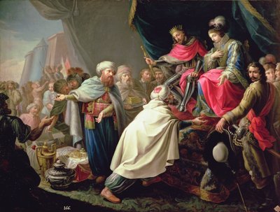 Monarchowie katoliccy i hołd książąt arabskich (olej na płótnie) autorstwa Antonio Rodríguez