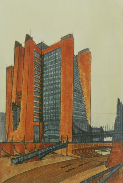 La Citta Nuova, 1913 (atrament, ołówek i toaleta na papierze) autorstwa Antonio SantElia